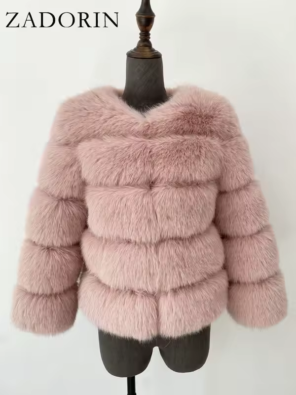 ZADORIN S-6XL Mink Coat Winter Black White Faux Fur Coat Woman Elegant Fluffy Faux Fur Jacket Top Short Fur Coats Woman Clothing - Image 8