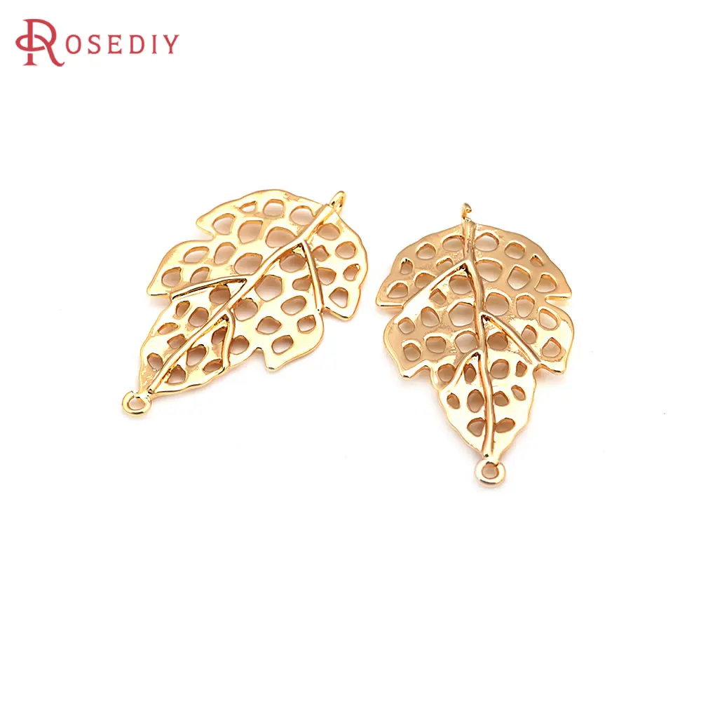

6PCS 18K Gold Color Brass 2 Holes Tree Leaf Connect Charms Pendants High Quality Diy Jewelry Making Supplies Necklace Earrings