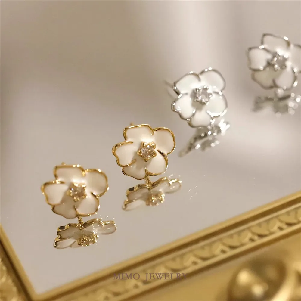 

Copper Plated Real Gold Pure White Gardenia Flower Stud Earrings DIY Handmade Charm Accessories
