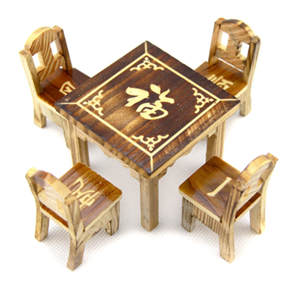 

1 set 1 Set Of Mini Banquet Table Chair Playhouse Decor Wooden House Furniture Creative Kids Learning Photo Prop Miniature Chair