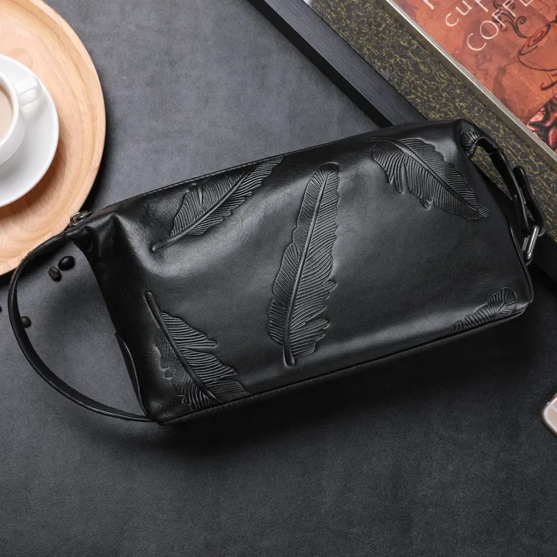 SENOFAN Handbags Men Leaves Genuine Cow Leather Clutch Wallet For Men Fashion Male Brand Designer Ipad Phone Bag Card Holder