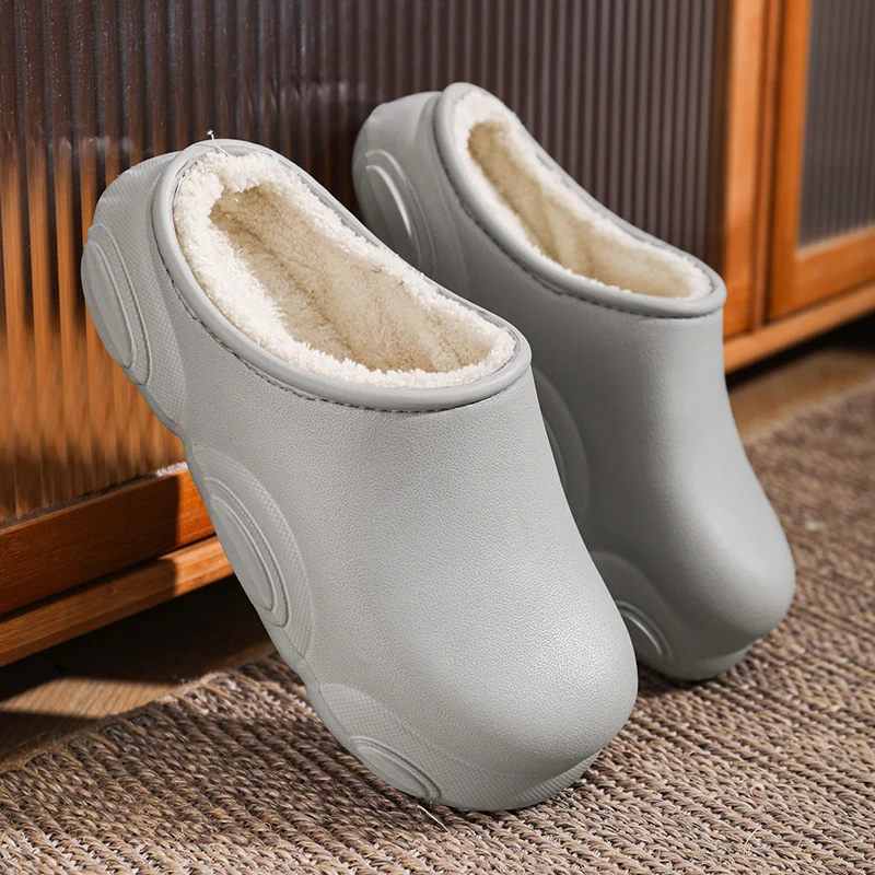 Winter Cotton Slippers Plush Lining Indoor Bedroom Shoes Warm Cotton Shoes Outdoor Waterproof Women Men Slipper Slip on EU 36-45