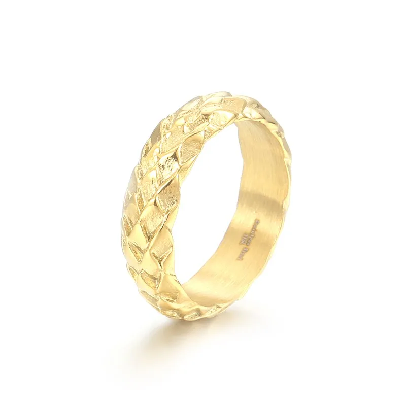 KALEN Vintage Edelstahl Drachenschuppen-Ring Herren Punk Hierarchie-Ring Modischer Goldfarbener Cocktail-Party-Schmuck Hallowmas