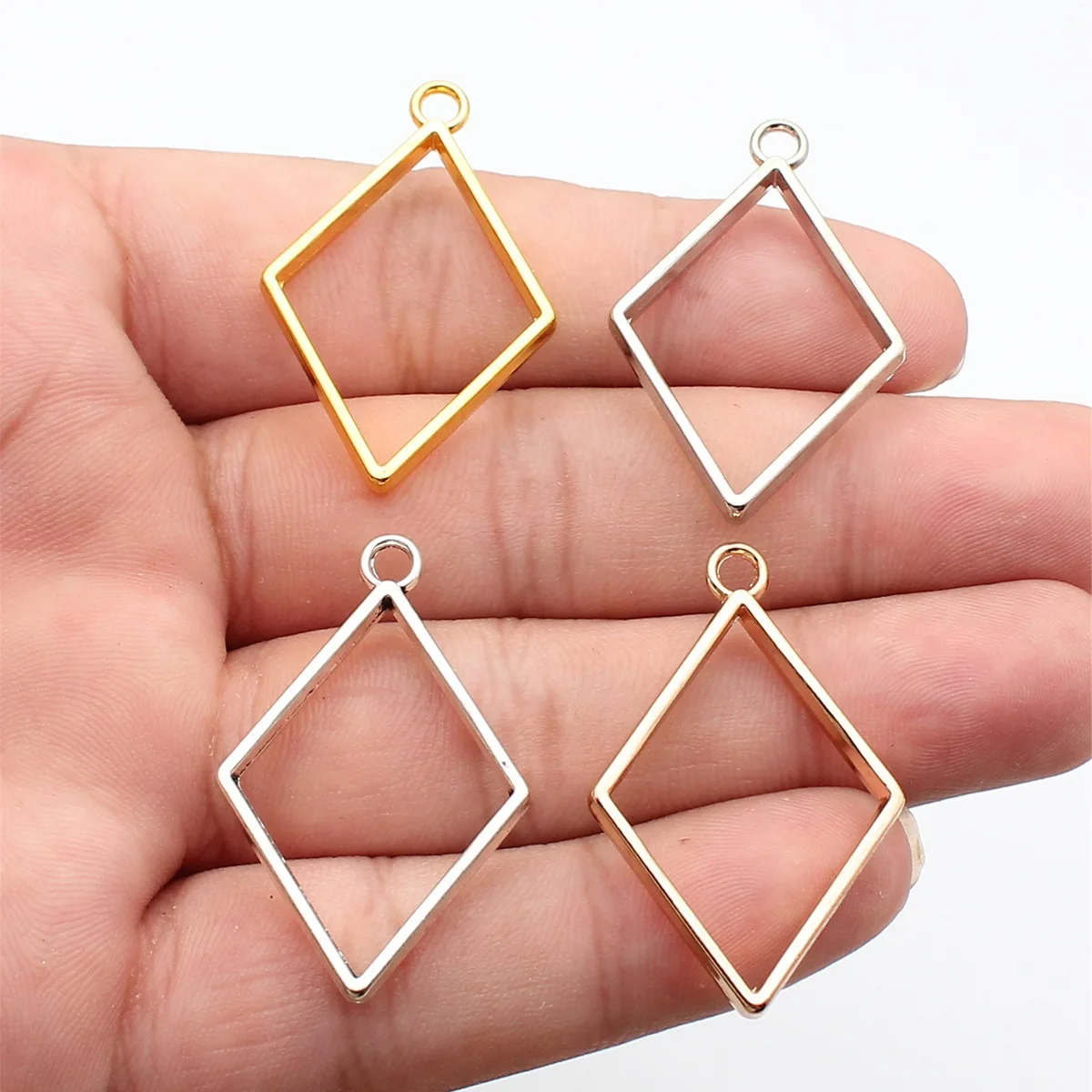 WYSIWYG 10pcs 40x25x3.6mm 4 Colors Hollow Geometric Glue Frame Series Rhombus Frame For DIY Jewelry Making Jewelry Findings