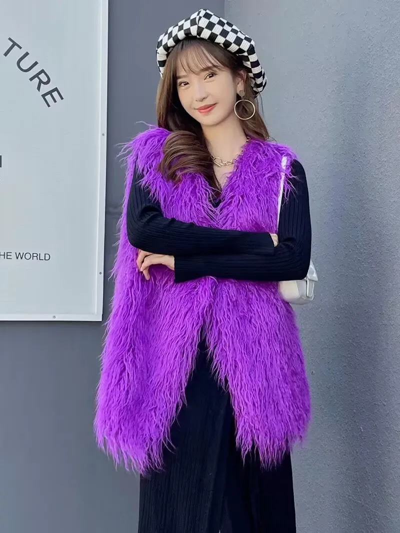 ZADORIN 2025 الخريف الشتاء غير النظامية طويلة فو الفراء سترة المرأة الملونة رقيق سترة سترات الفراء ملابس امرأة سترات فام