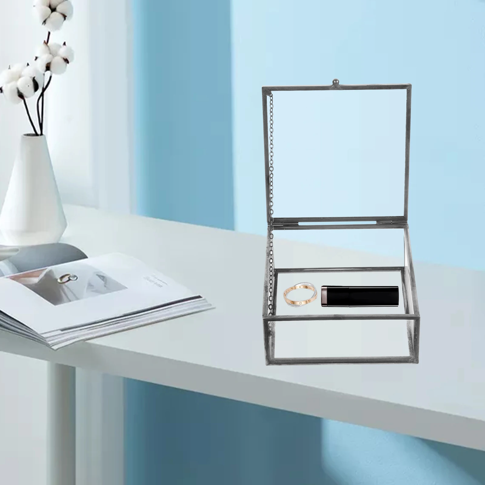 

Прозрачная стеклянная шкатулка для драгоценностей в стиле ретро, органайзер для безделушек, достаточная емкость для серег, колец, подвесок, домашнего декора, дисплея