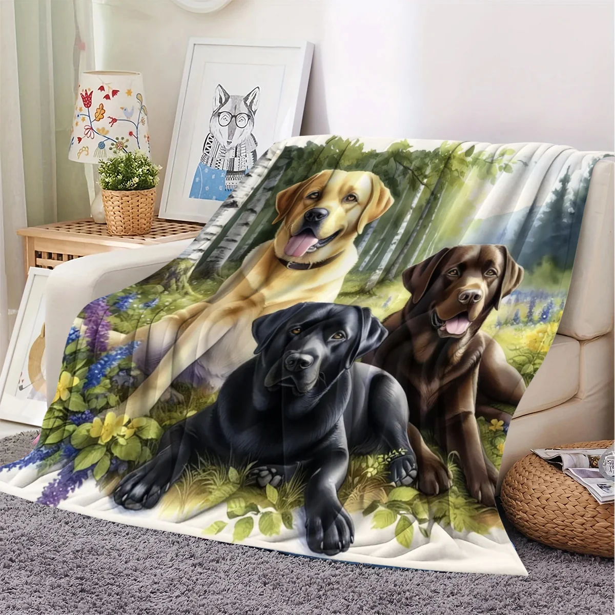 Labrador Retriever Pattern Flannel Small Throw Blanket, Soft and Warm Blanket, Suitable for Sofa Blanket, Home Leisure Blanket,
