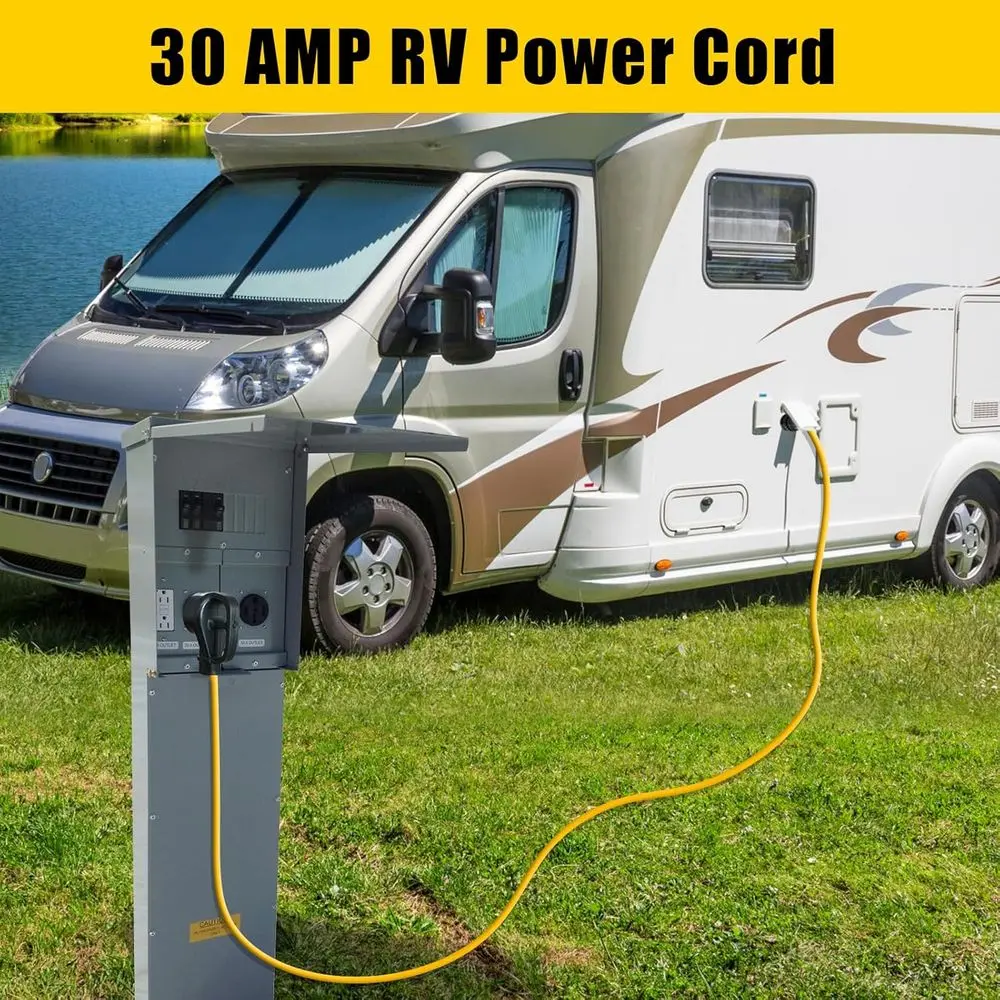 30 أمبير 50 قدم RV سلك تمديد الطاقة قفل ملتوي، NEMA TT-30P ذكر إلى NEMA L5-30R، شديد التحمل 3 شقوق 10 مقياس STW مع قبضة