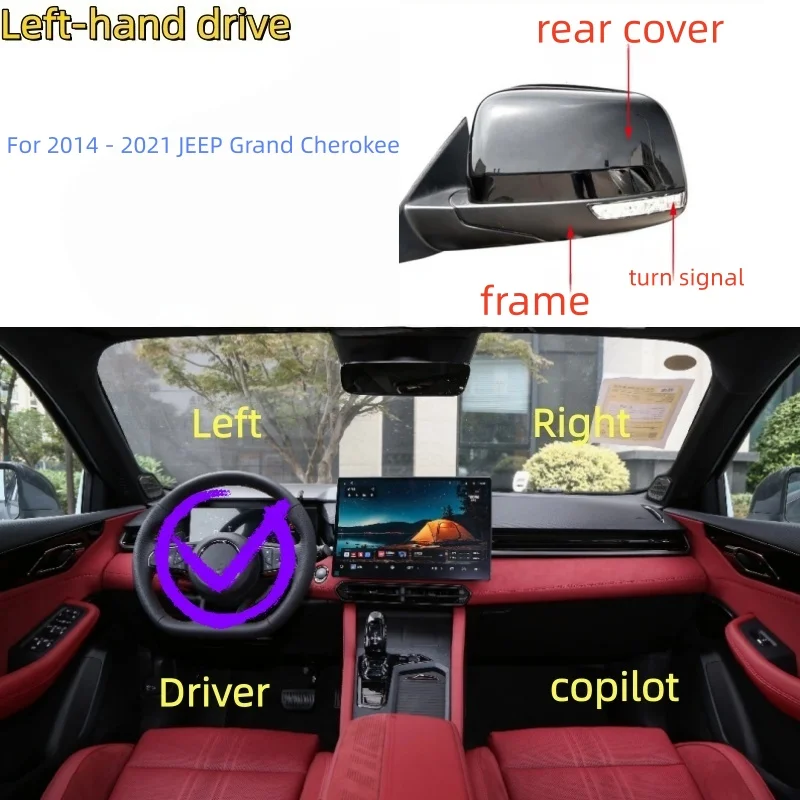 

For 2014 - 2021 JEEP Grand Cherokee Rearview Mirror Housing, Rearview Mirror Cover, Frame, Turn Signal