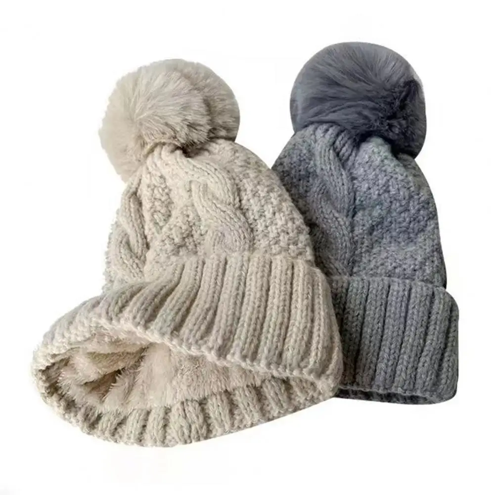 Lady Winter Hat Cozy Stylish Women's Winter Hat Knitted Warm Anti-slip with Plush Ball Decor for Outdoor Activities Cold Weather