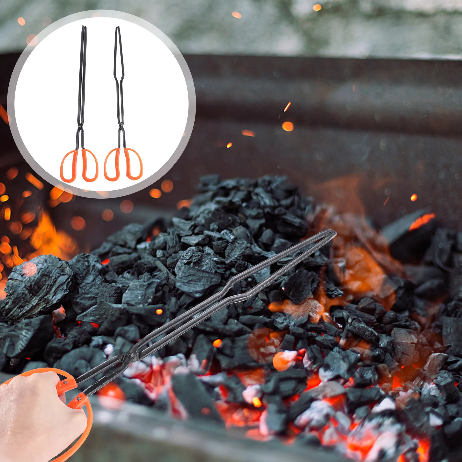 

2Pcs Red Rubber Handle Fire Tongs Heavy Duty Stainless Steel Bbq Grilling Tongs for Briquettes Charcoal Stove Pit Outdoor
