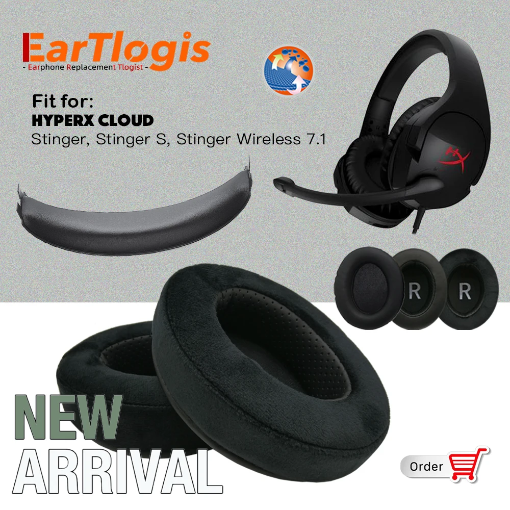 EarTlogis Replacement Ear Pads for HyperX Cloud Stinger, Stinger S, Stinger Wireless Headphones Thicken Memory Foam Cushions