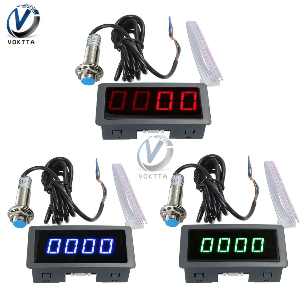 12V 0.56\' 4 Digital LED Display Tachometer Timer RPM Speed Meter High Precision Tachometer with Hall Proximity Switch Sensor NPN