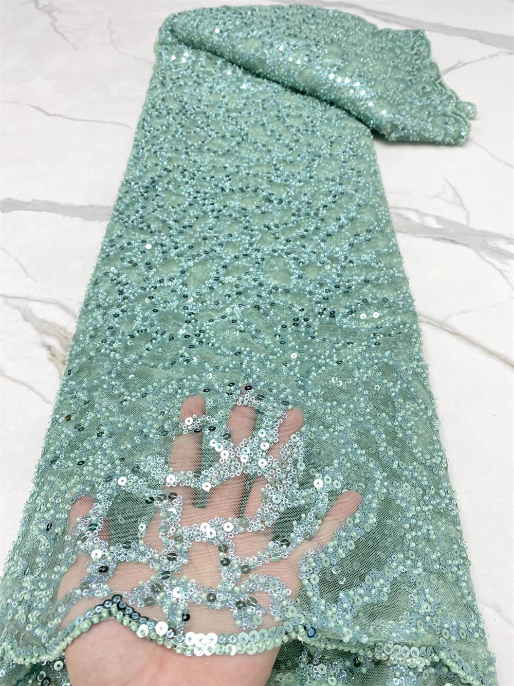 

2025 High Quality Lace 5 Yards French Lace Fabric Nigerian Lace Fabrics African Sequins Beaded Lace Fabric For Wedding Party