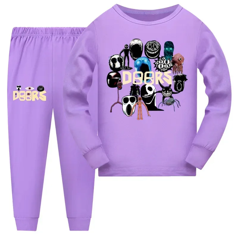 Game Doors Anime Toddler Boy Clothes Autumn Pajamas Cotton Long Sleeve T Shirt + Pants Costume Girls Casual Sportswear Set