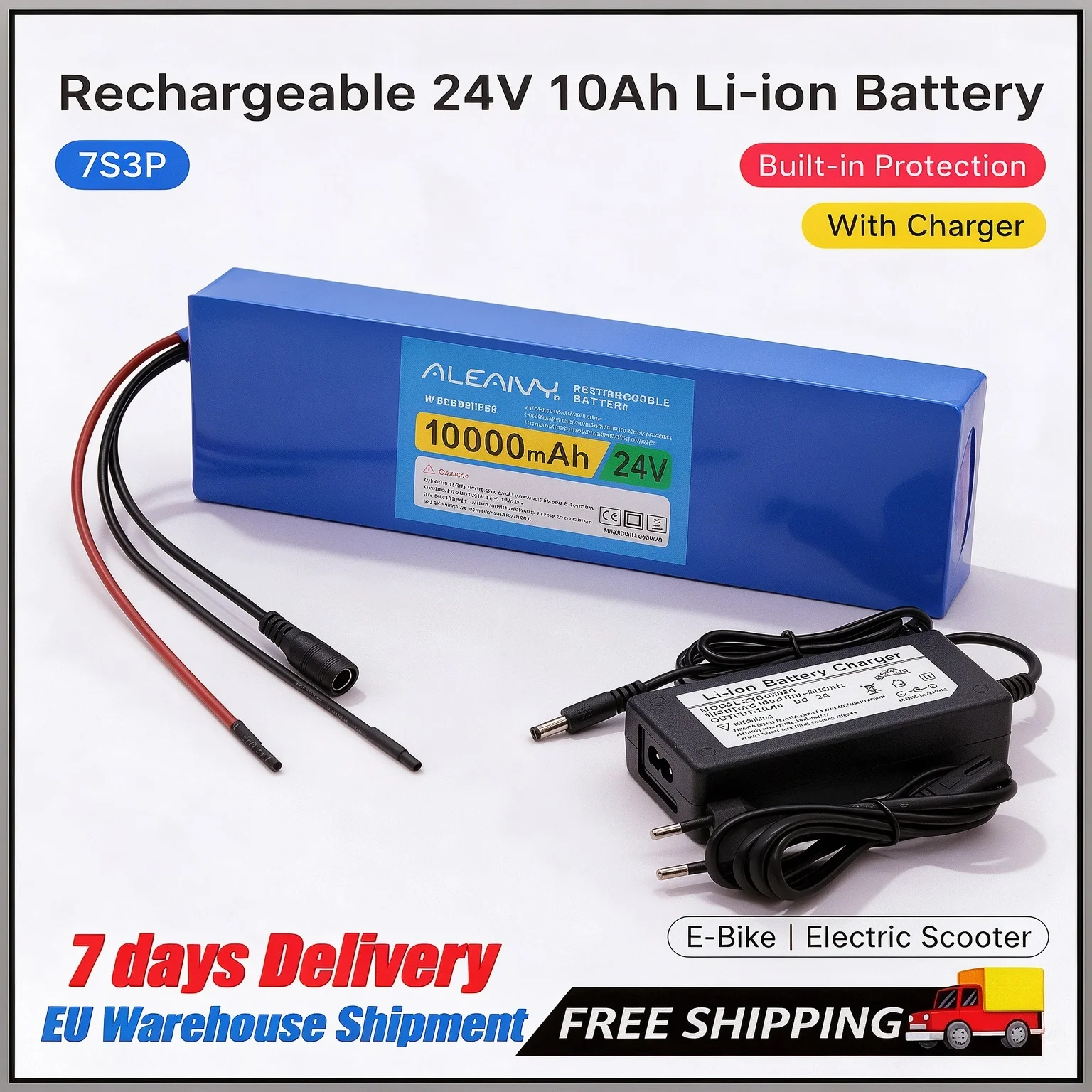 Hochwertiger 24V 10Ah 7S3P Li-Ion-Akku, inklusive Ladegerät, Ersatz-Stromzubehör für 250W 350W Faltroller für den täglichen Arbeitsweg