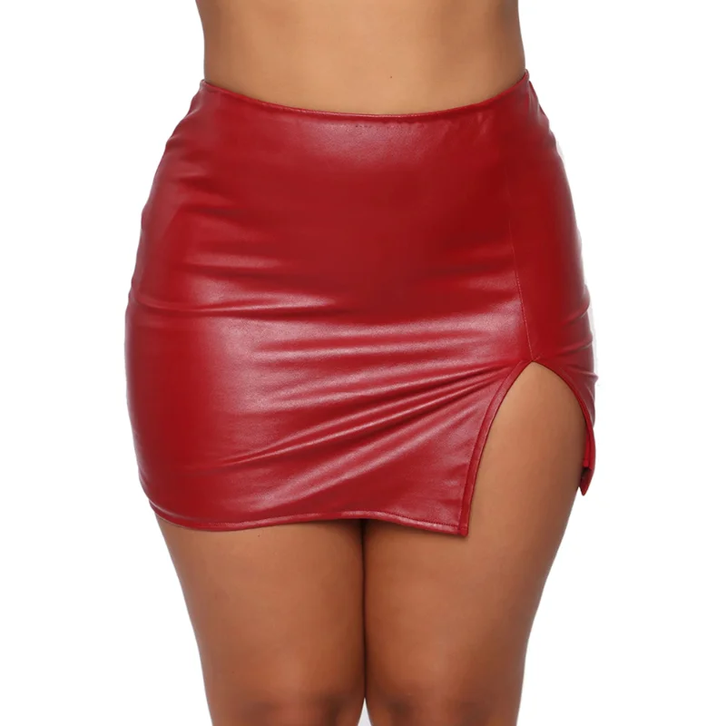 Fashionable High Waisted Sexy Women Pencil Skirt PU Leather Tight Mini Skirt Womens Office A-line Skirt Nightclub Party Clothing
