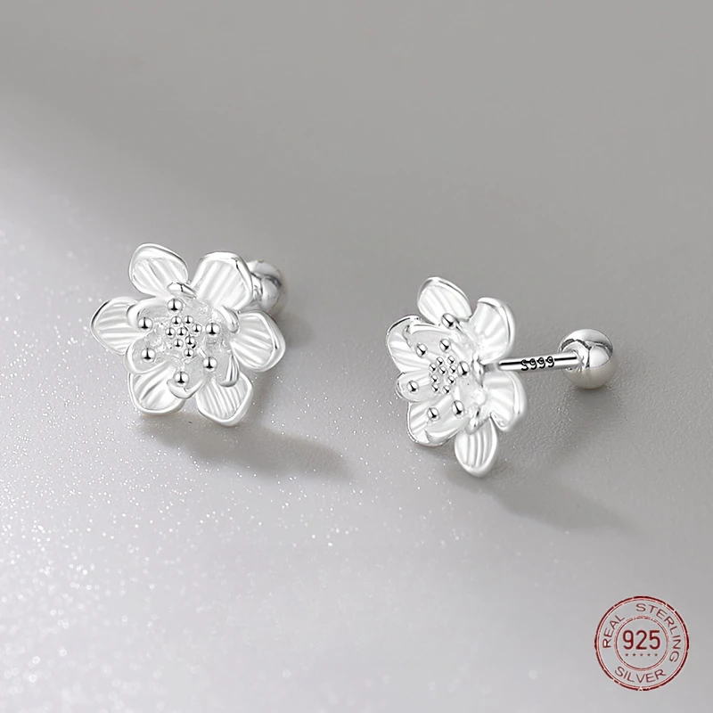 925 srebro kolczyki sztyfty z kwiatem lotosu dla kobiet elegancka metalowa roślina koreańska moda nowy kolczyk biżuteria do piercingu ślubnego