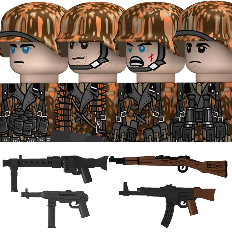 

WW2 Germany Military Army Autumn Camouflage Soldier Building Blocks Infantry Figures Helmet Military Weapons Bricks Toys For Kid