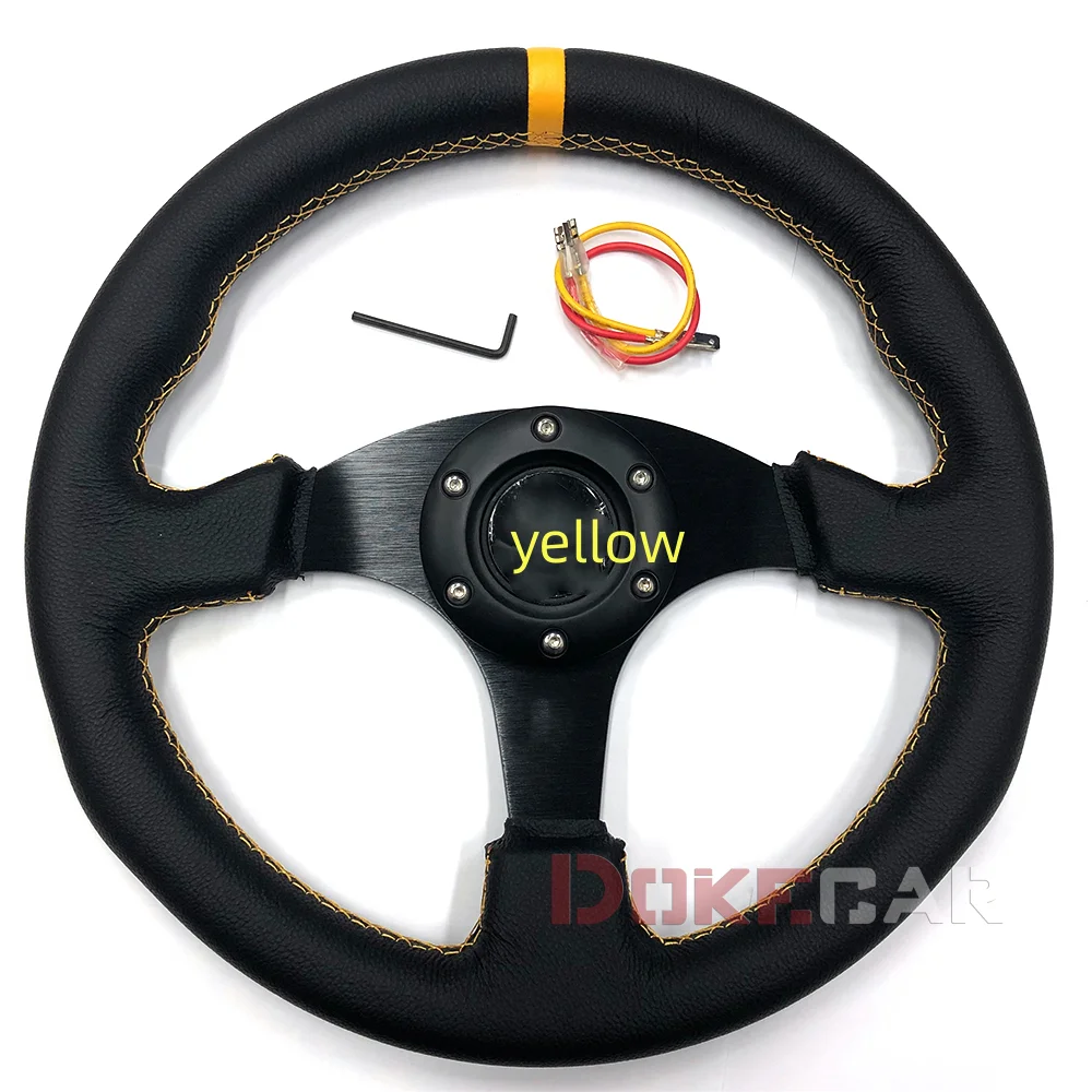 

Yellow Style refitting racing 14 inch 350mm flat drift steering wheel steering wheel