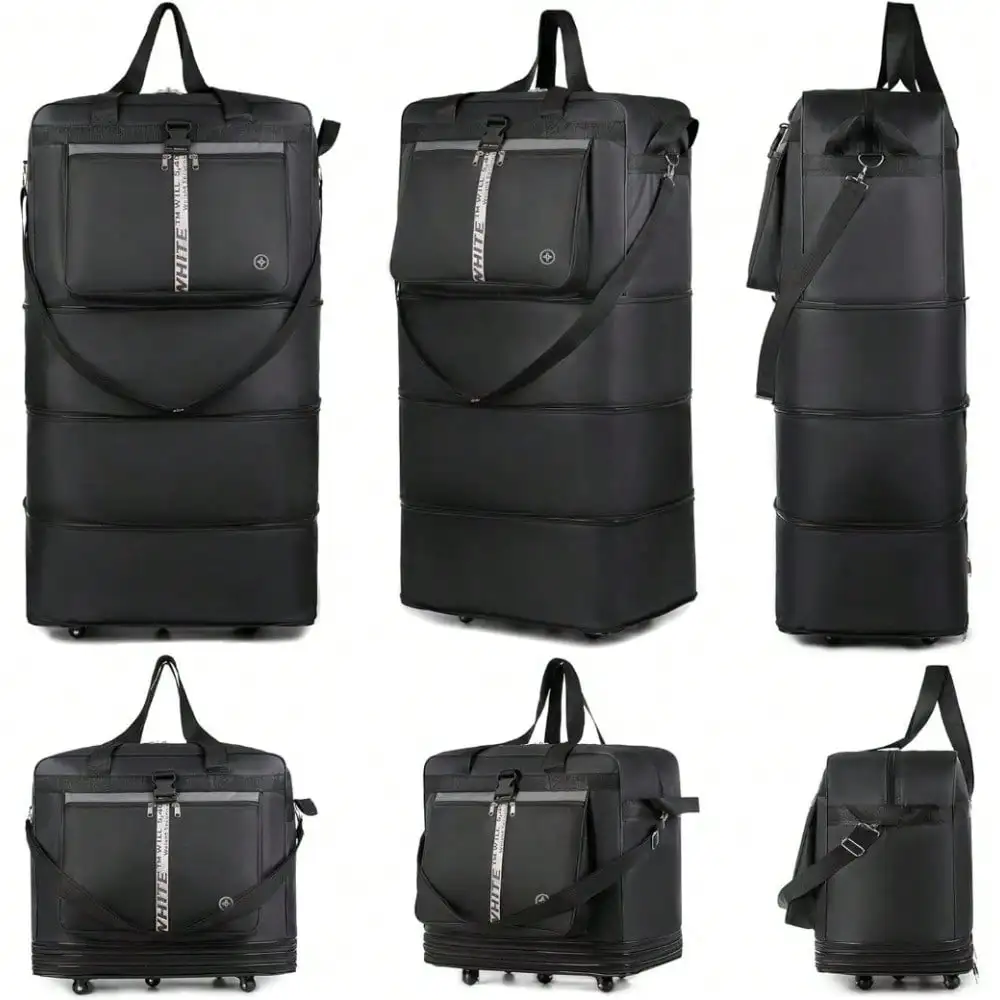 42 Inch Expandable Large Travel Duffel Bag With 5 360° Spinner Wheels & Lock & 2 Straps- Oxford Waterproof Foldable Suitcase Collapsible Luggage