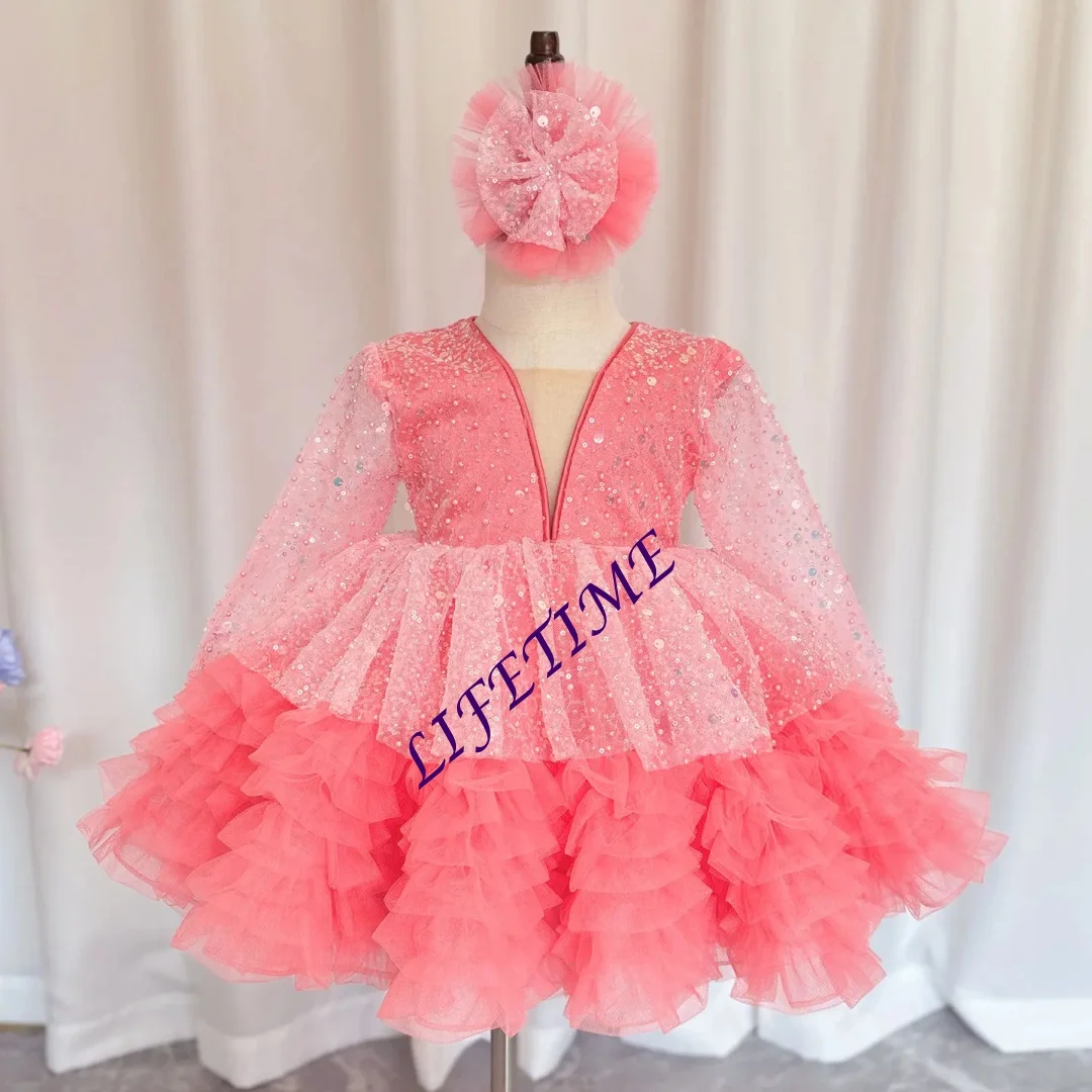 Abito da ragazza arabo lilla di lusso personalizzato con fiocco in paillettes Abito da principessa per bambini, compleanno, festa di nozze, per bambini