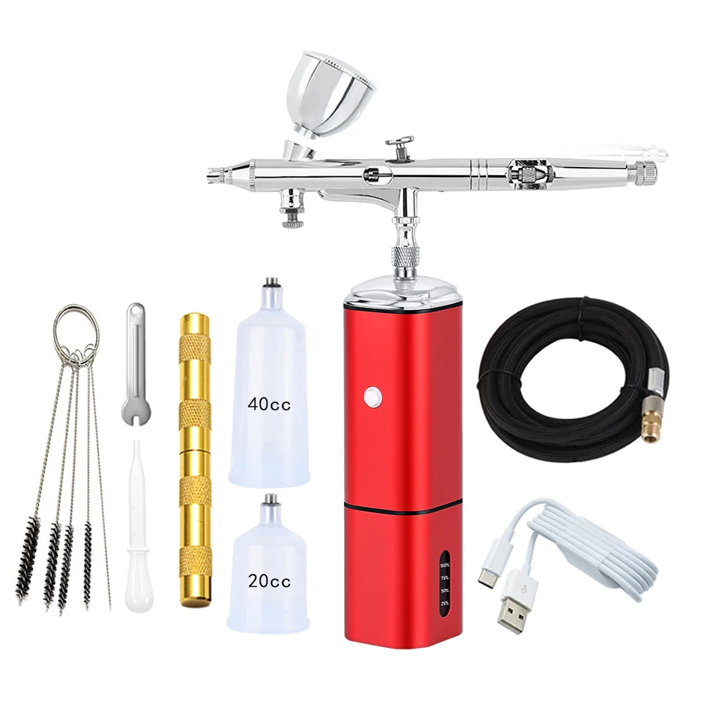 Umpan gravitasi Kit Airbrush, dengan cangkir kompresor aksi ganda pena dapat diganti untuk Model cantik cat kue seni tato tukang cukur