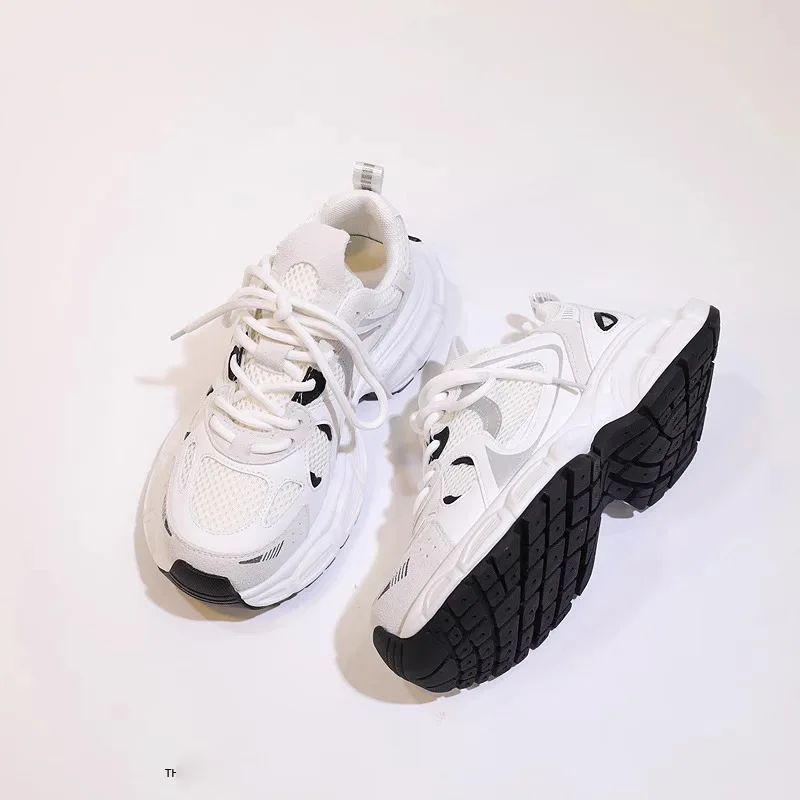 

2025 Spring and Summer Women's Daddy Shoes mesh Thick-soled Height Increasing Fashion Lace-up Casual Versatile Sports Shoes