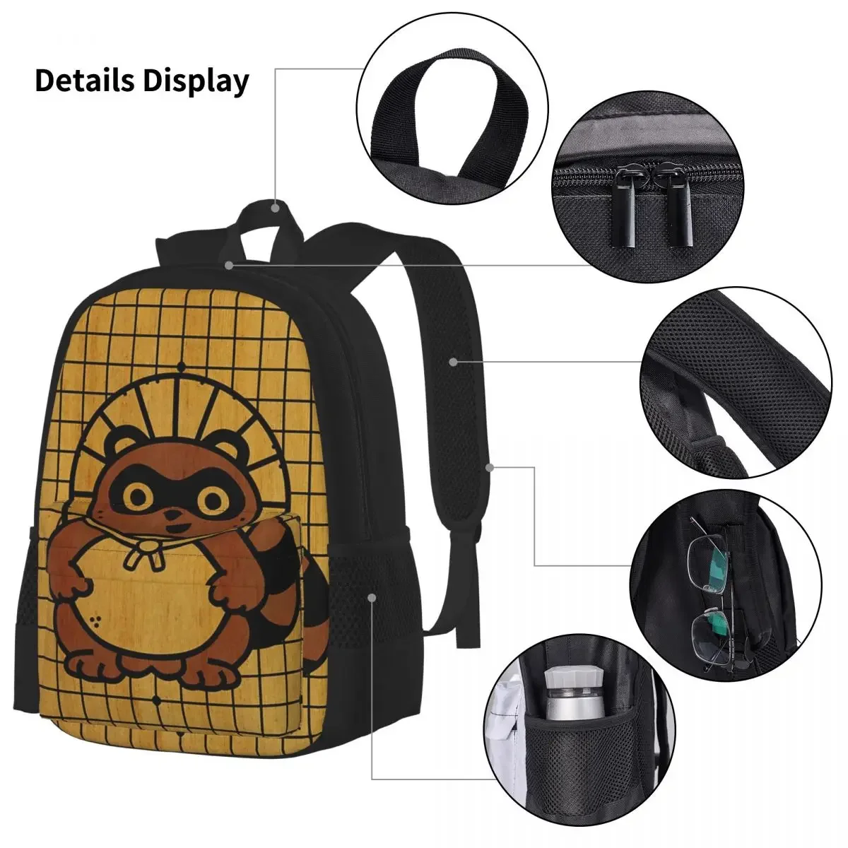 Conjunto de três mochilas escolares para crianças, mochilas Tenuki Tanuki para meninos e meninas, mochila infantil para desenhos animados, lancheira, bolsa de caneta