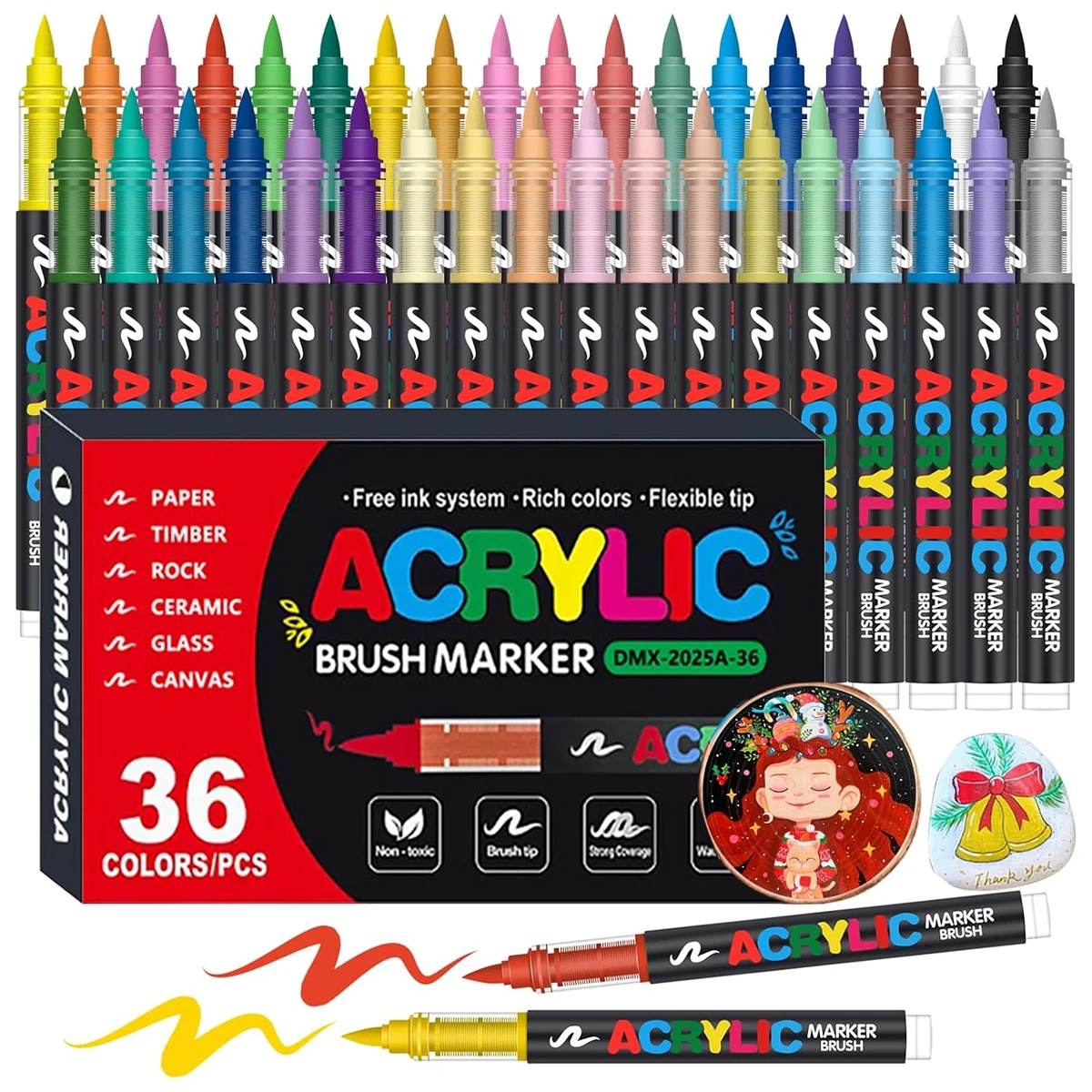 72 kleuren acrylverfpennen markers set borsteltip verfmarkering voor rotsschildering hout canvas steen kerstcadeau doe-het-zelf ambachten