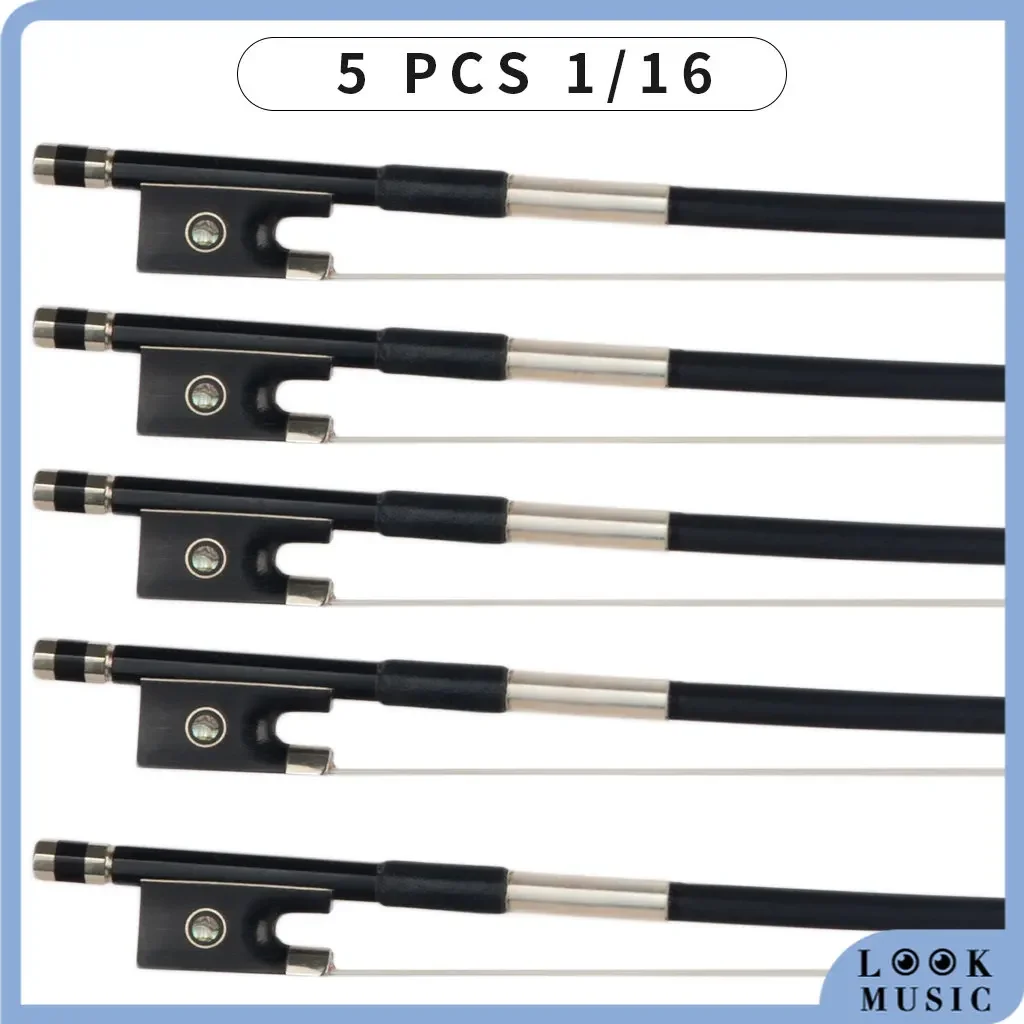 LOOK Black Carbon Fiber Violin  Bow 1/16  Small Size 50cm White Horsehair Ebony Frog Fast Response Child Student Bow  5pcs/Set