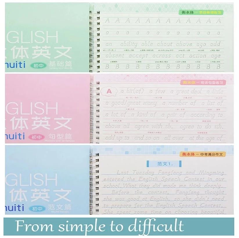 English Reusable Magic Book Copybook for Calligraphy Learning Alphabet Word Short Sentence Composition Handwriting Practice Book