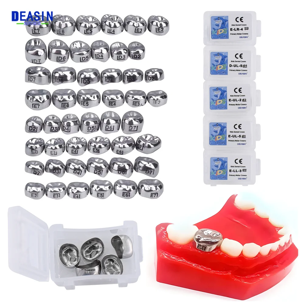 5pcs/box Dental Crown Kids Primary Molar Refill Stainless Steel for Lower Left/Right 1st/2nd Crowns Molar Teeth