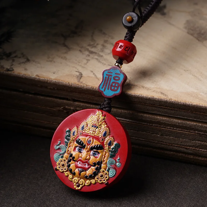 Cinnabar Pendant Painted Yellow God of Wealth Thangka Bag Pendant