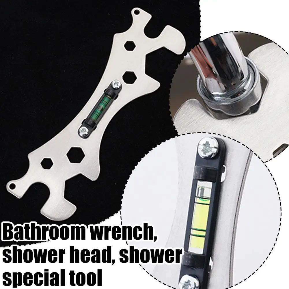 Shower Wrench Level Tool Multifunctional Stainless Steel With Bubble Level Bathroom Angle Wrench For Shower Faucet Installa V2f7