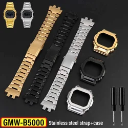 GMW-B5000 stainless steel strap+case for Casio 3459 G-SHOCK small silver block GMW B5000 metal watch band accessories with tools