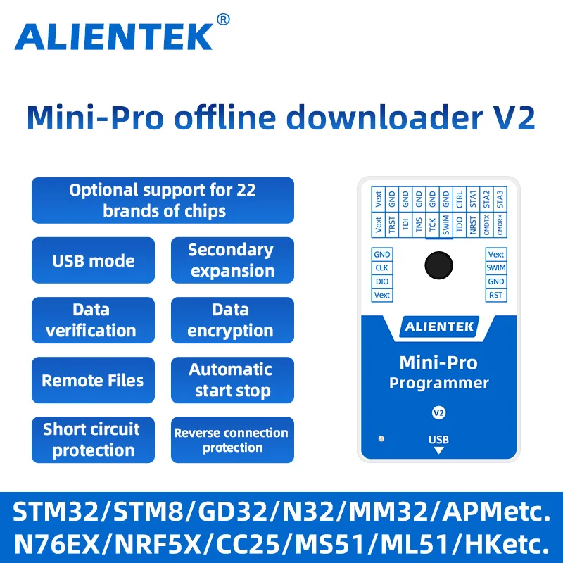 ALIENTEK MiNI-Pro Offline Downloader V2 Programmer Downloader STM32 STM8 MM32 Universal Burner Offline Programming