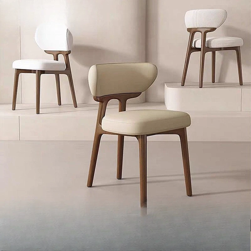 Italian solid wood dining chair, household Nordic leather ash wood chair, modern simple small apartment back chair