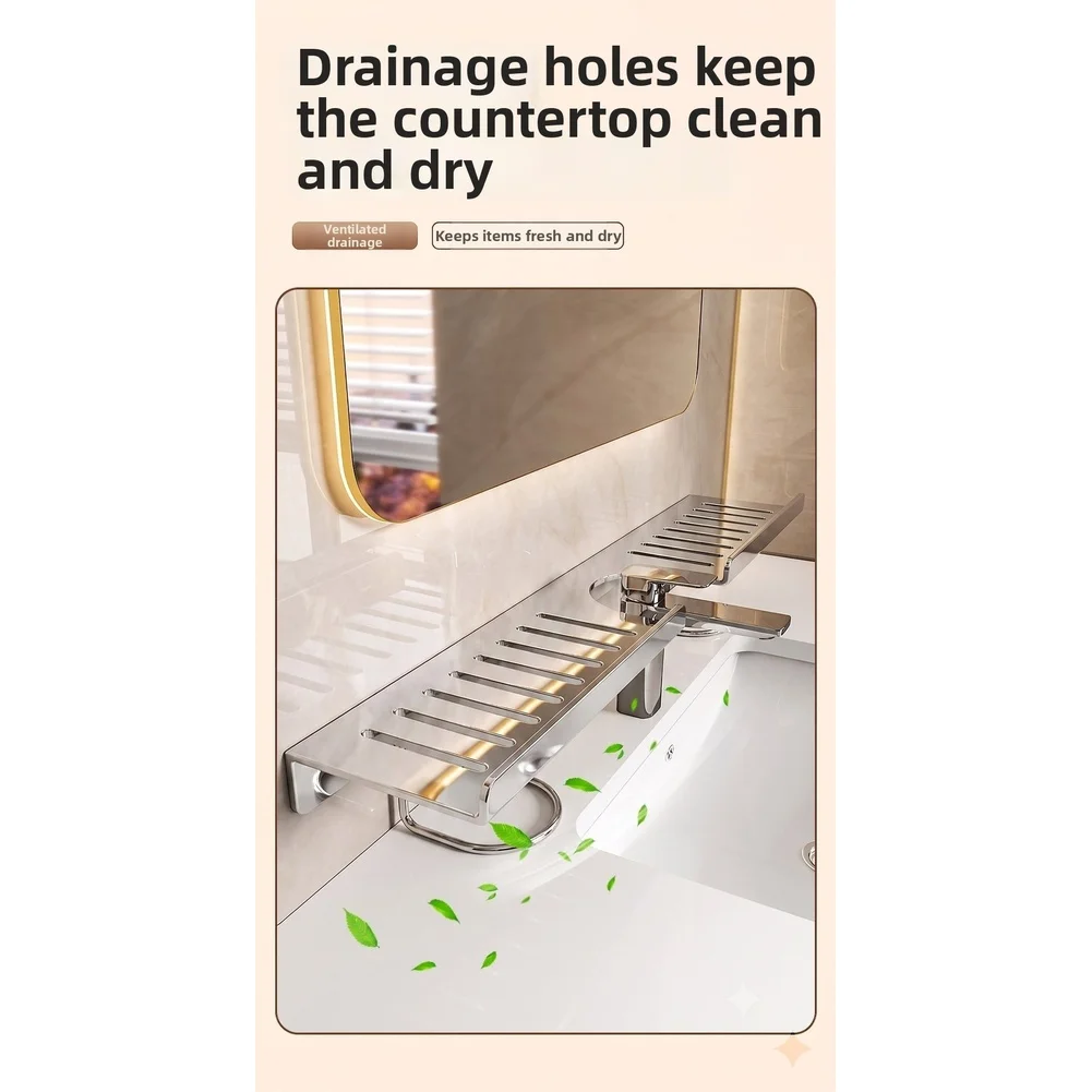 For Kitchen Bathroom Sink Organizer Shelf Stainless Steel U Shape Design for 50 x 11.5 x 6.5 cm Strong Load Capacity