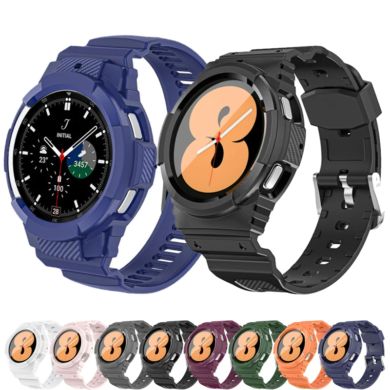 Correa de fibra de carbono para Samsung Galaxy Watch 4, 44mm, 40mm, funda resistente de TPU + pulsera, correa clásica de 46mm/42mm