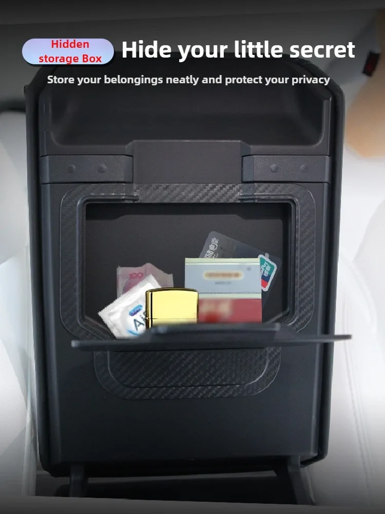 Für Tesla Model Y YL Juniper 2025 Armlehnenbox Versteckter Aufbewahrungsorganizer Kohlefaser-Muster Model 3 Highland Y L Kartenhalter – Detail 3
