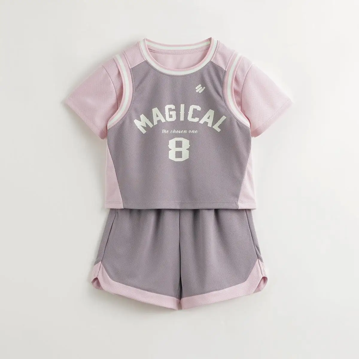 MARC&JANIE Boys Girls Breathable Sports Two-Piece Short Sleeve Set for Summer 240622