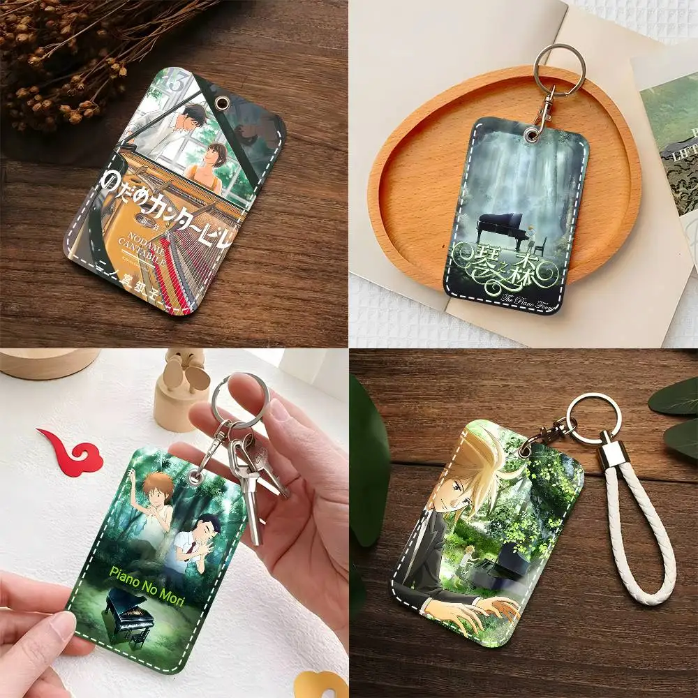 1pc Piano No Mori Card Case Keychain Access Card Bag Key Tag Ring Leather Card Holder Key Ring Access