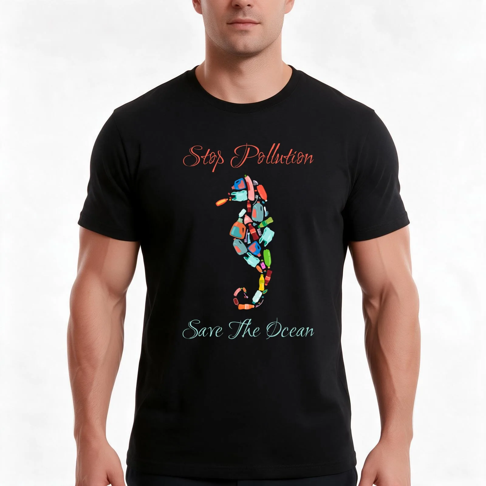 Stop Pollution Save The Ocean Seahorse T-Shirt Summer Casual Cotton Tee Oversized Streetwear Tops Vintage Graphic Print