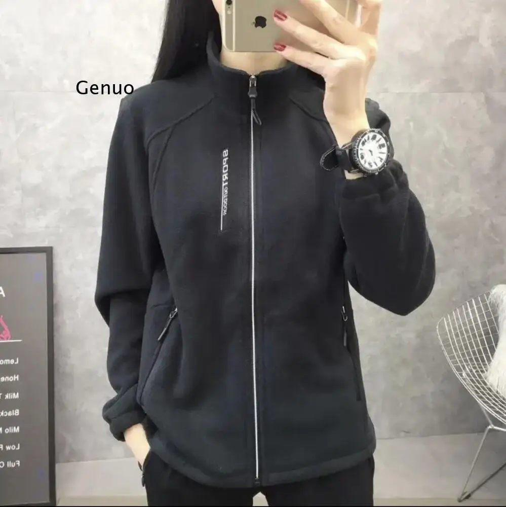 Women's Fleece Lined Thickened Stand Collar Cardigan Outdoor Warm Sports Sweatshirt Autumn Winter Jacket