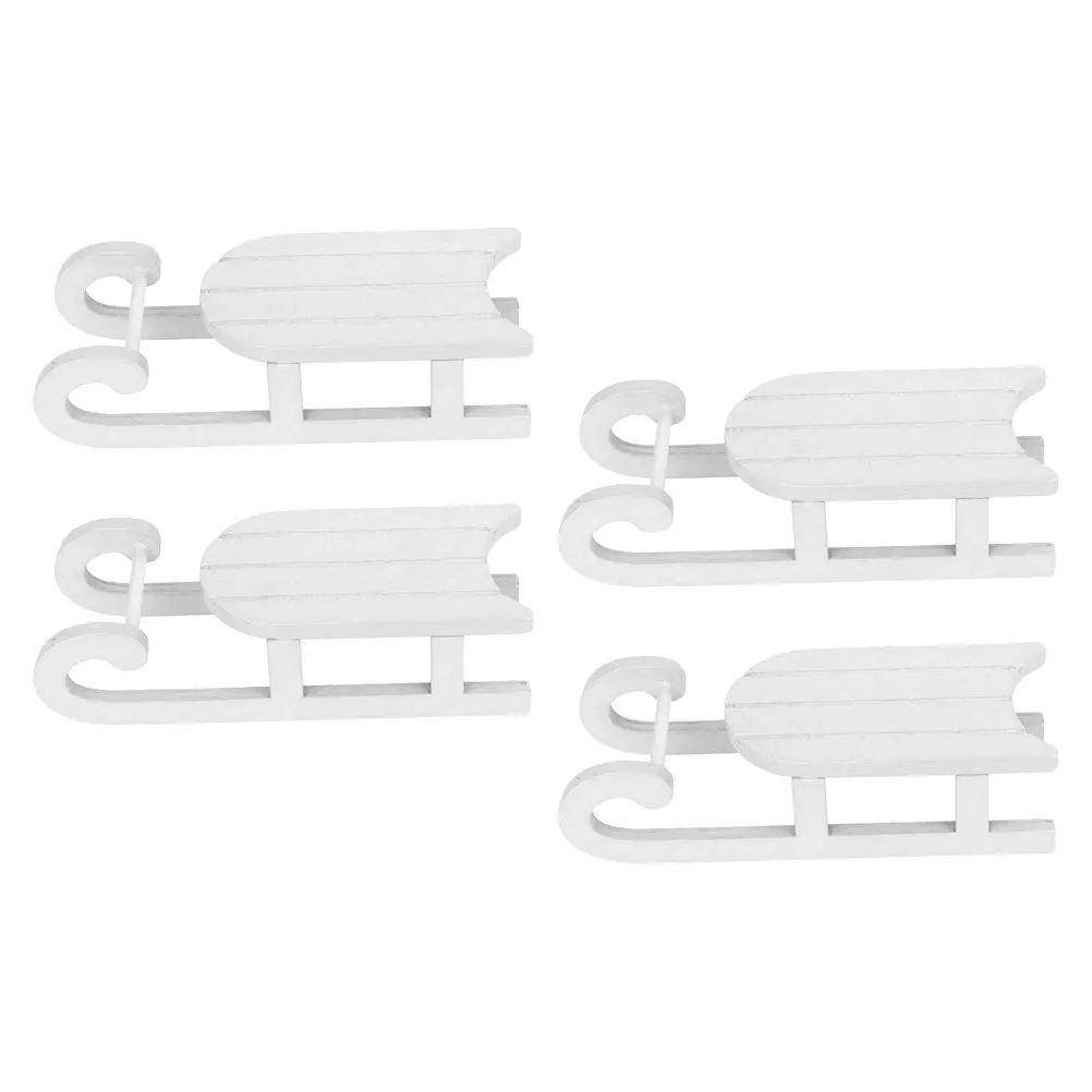 

4 Pcs Decoration Wooden Sled Ornaments Decorative Mini Holiday Christmas White Indoor Santa Sleigh