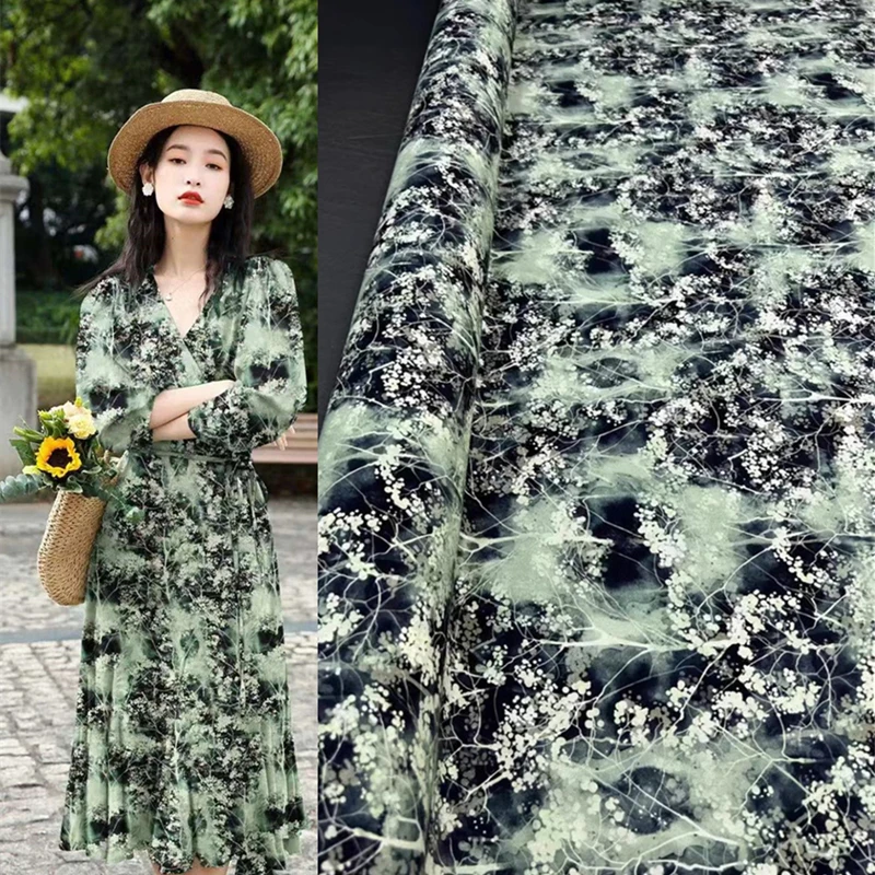 

Summer Cool Elastic Crepe De Chine Printed Silk Fabric Temperament Dress Luxury Clothing Silk Fabric Needlework Material Sewing