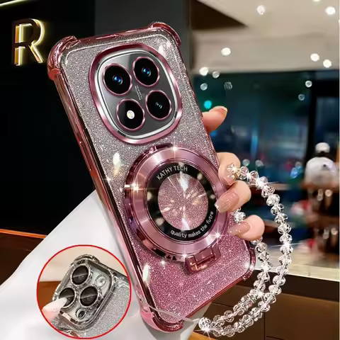 Crystal Bracelet Magnetic Stand Phone Case For Xiaomi Poco X7 X6 X5 X3 F7 Pro M6 F6 F4 F3 POCO C65 C75 Glitter Shockproof Cover