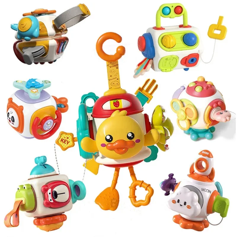 子供のための多目的ビジーキューブ,モンテッソーリアクティビティ,赤ちゃんのおもちゃ,旅行のおもちゃ,感覚ボード,教育学習玩具,6 in 1