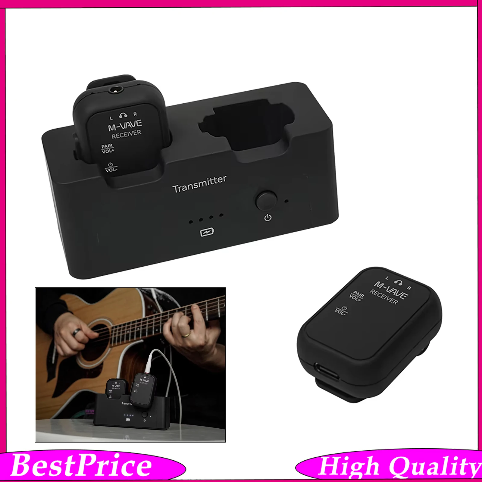 M-VAVE WP-12 Wireless Earphone Monitor System Rechargeable Transmitter 2 Receivers Volume Button Mute for Stage Studio Live